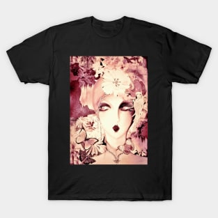 dusky pink art deco collage poster print face T-Shirt